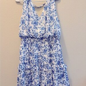 Flowy blue and white floral dress